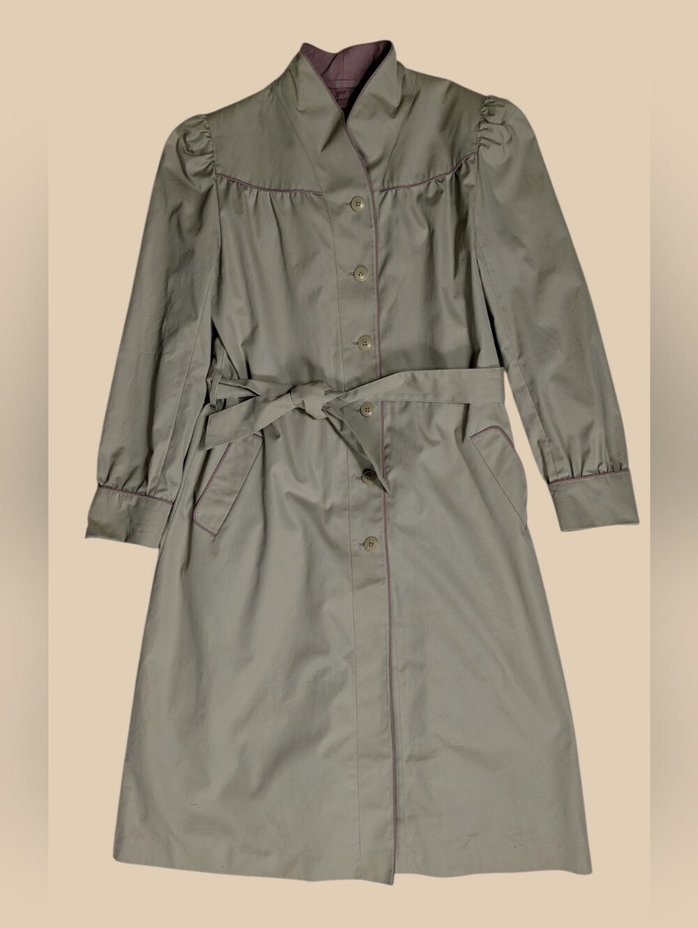 80s Crawford's Khaki Tie-Waist Trench Coat